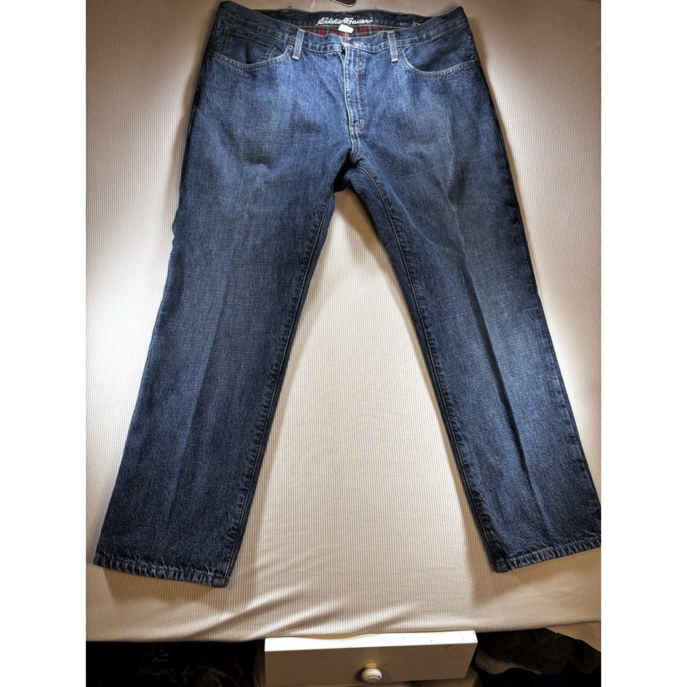 LL Bean Men's Flannel Lined Insulated Jeans Medium Blue Denim Straight Leg 40x30